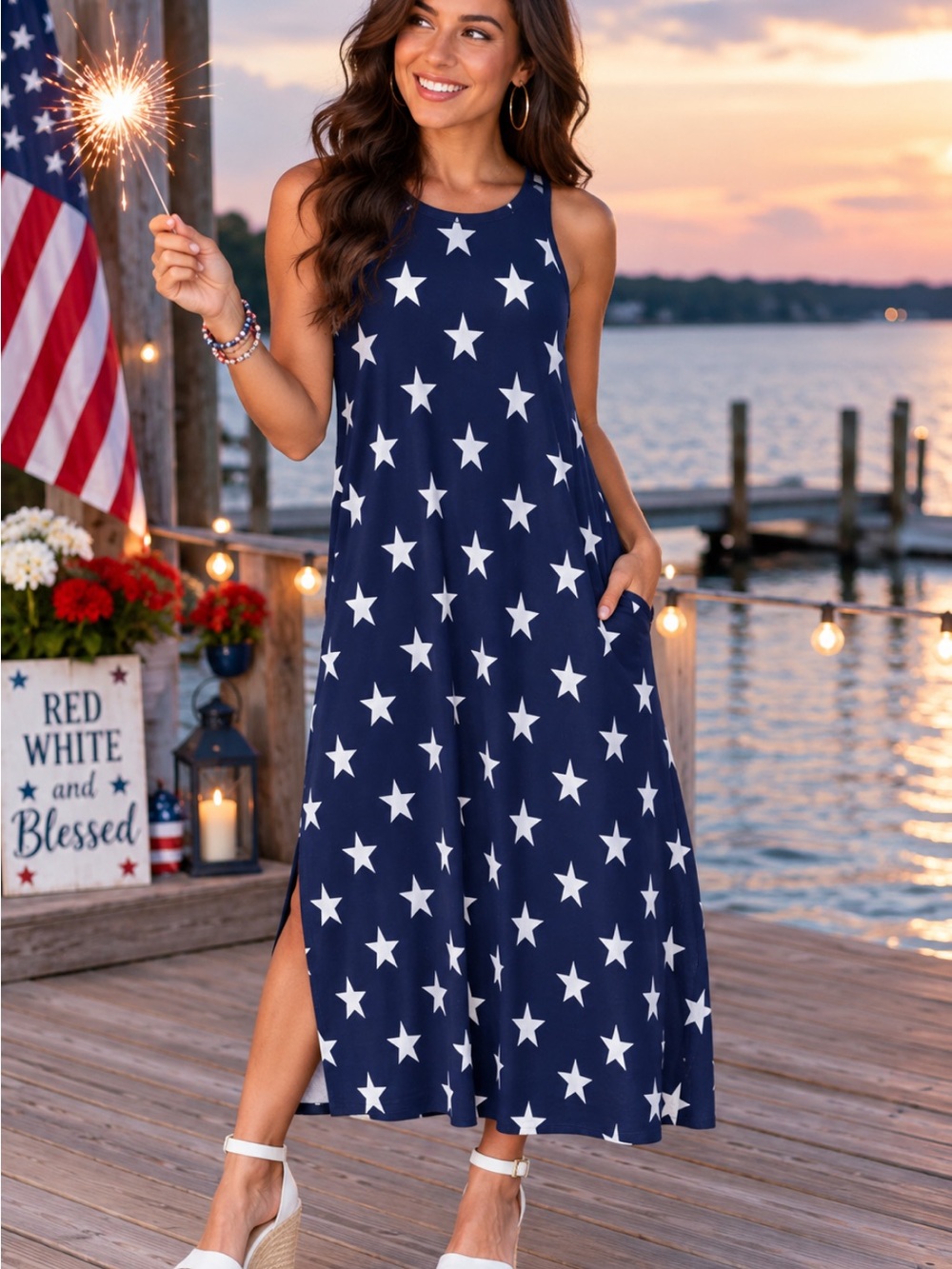 Old Navy Navy Star Print Sleeveless Maxi Dress